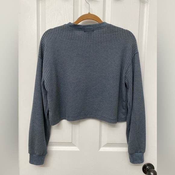 Justify Waffle Knit Long Sleeve Oversized Shirt Blue-Gray Medium - Picture 2 of 7